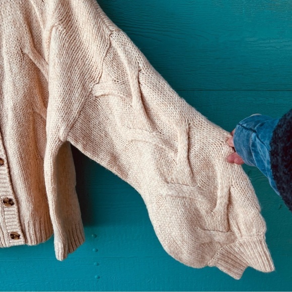 MADEWELL PLUS AVIVA CABLE KNIT NEUTRAL CARDIGAN BALLOON SLEEVES SIZE 2X NWT - Picture 4 of 7